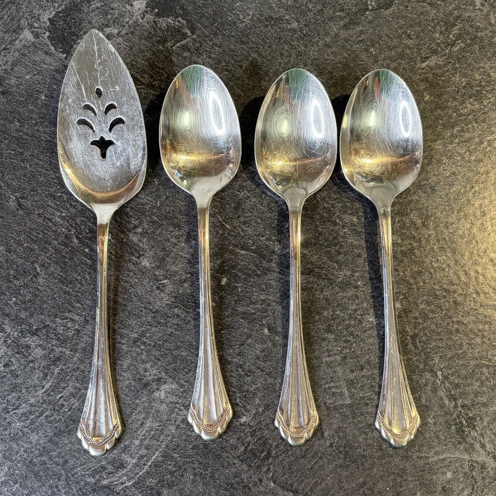 Oneida Marquette Set of 3 Serving Spoons & Pie Server 18/8 Stainless Flatware